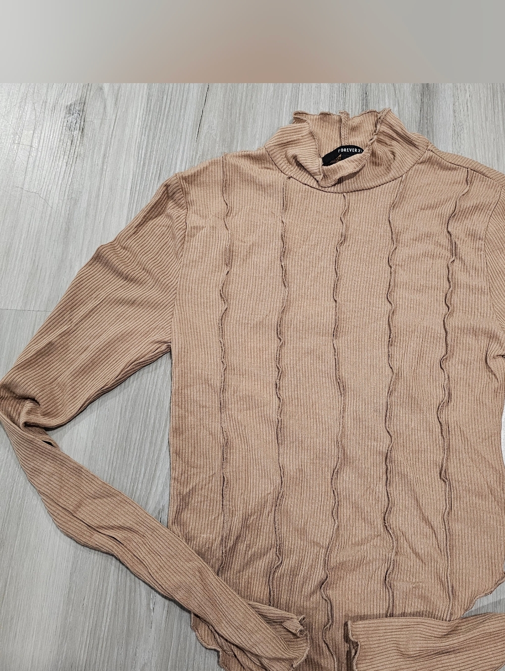 Forever 21 Ribbed Camel Colored Mock Neck Top